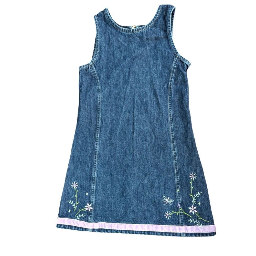 Oshkosh‎ bgosh vintage girls denim floral embroidered dress size 6X